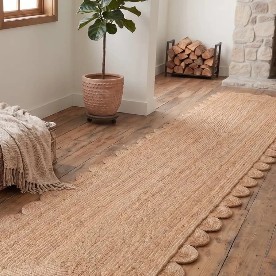 Hand-Braided Scalloped Natural Jute Runner