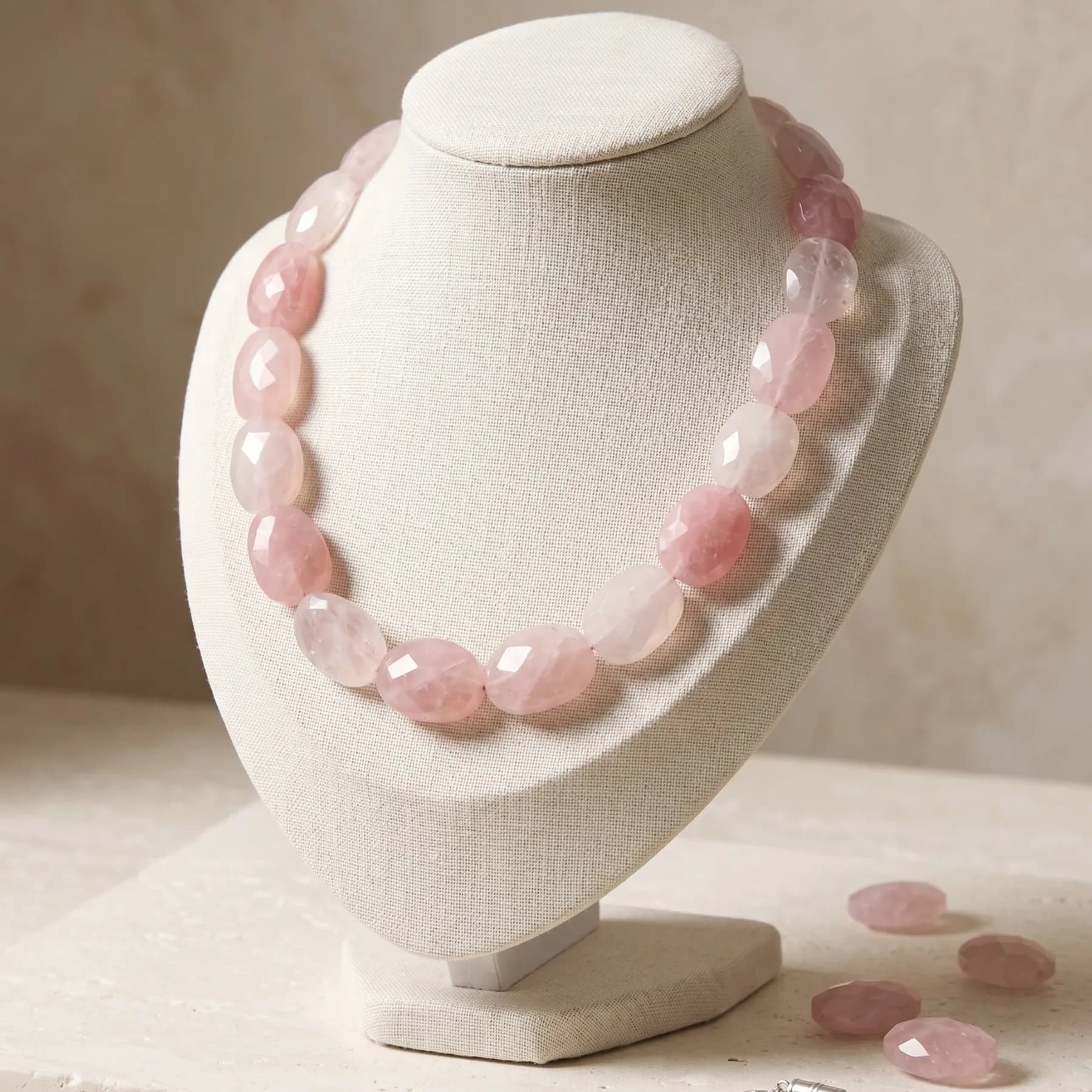 Rose quartz facet necklace
