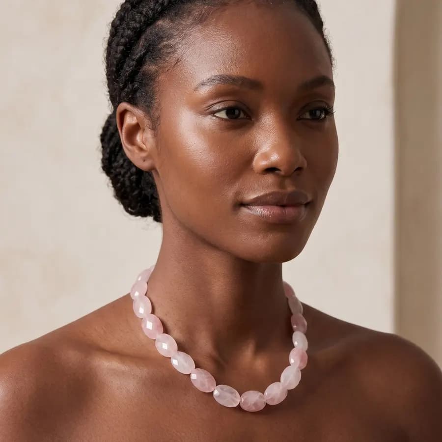 Rose quartz facet necklace