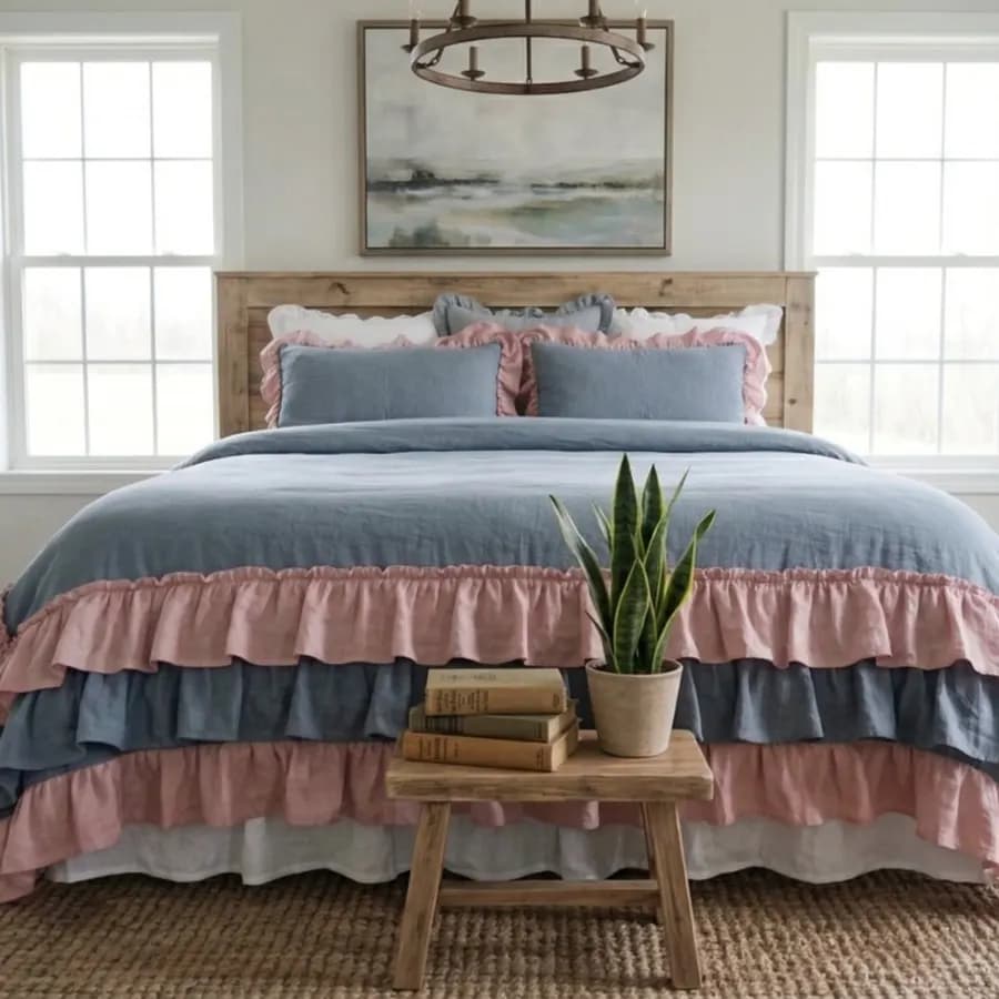 The Dusk & Dew | Two-Tone Ruffled Linen Duvet Set