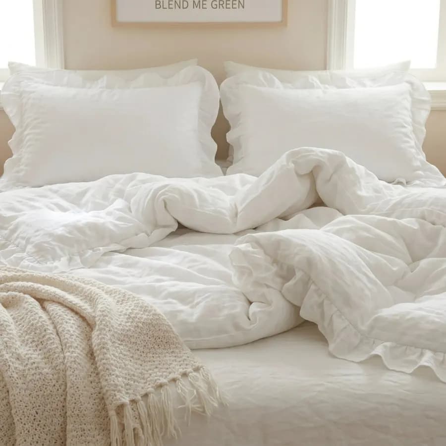 The Prana Reset: Pure White Ruffle Duvet in Organic Cotton
