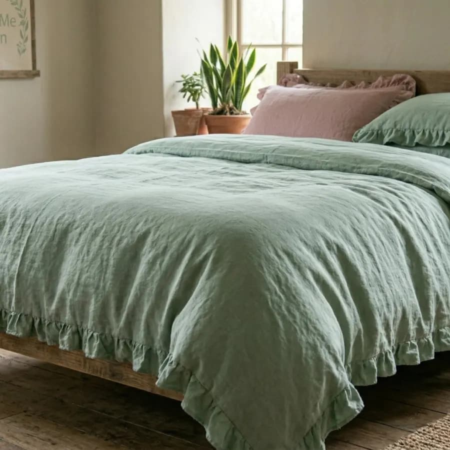 The Sage Serenity | Ruffled Linen Duvet Set
