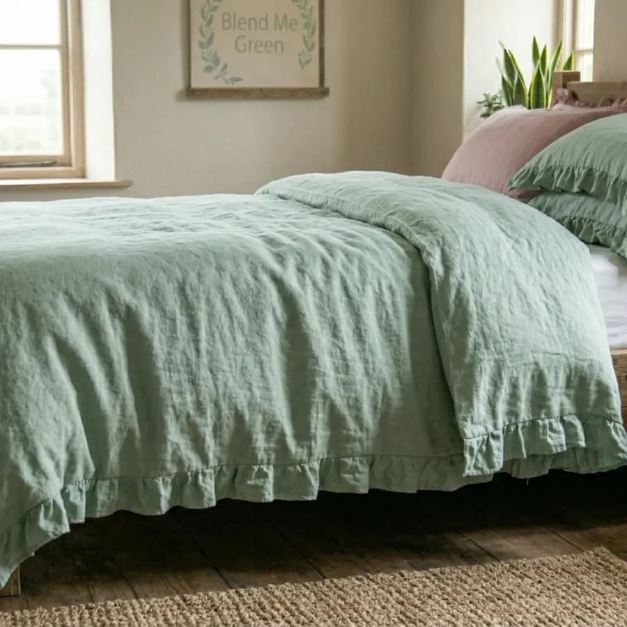 The Sage Serenity | Ruffled Linen Duvet Set