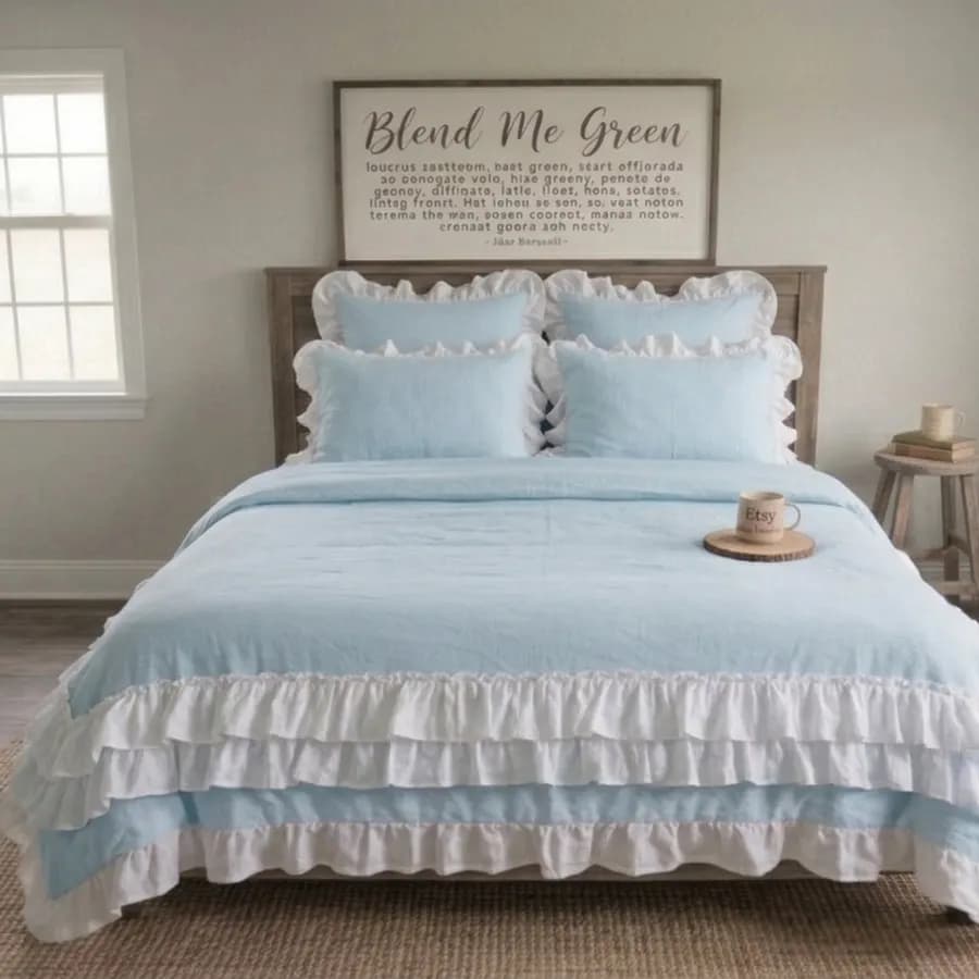 The "Vishuddha Royal Sky" Ruffled Organic Linen Duvet Set