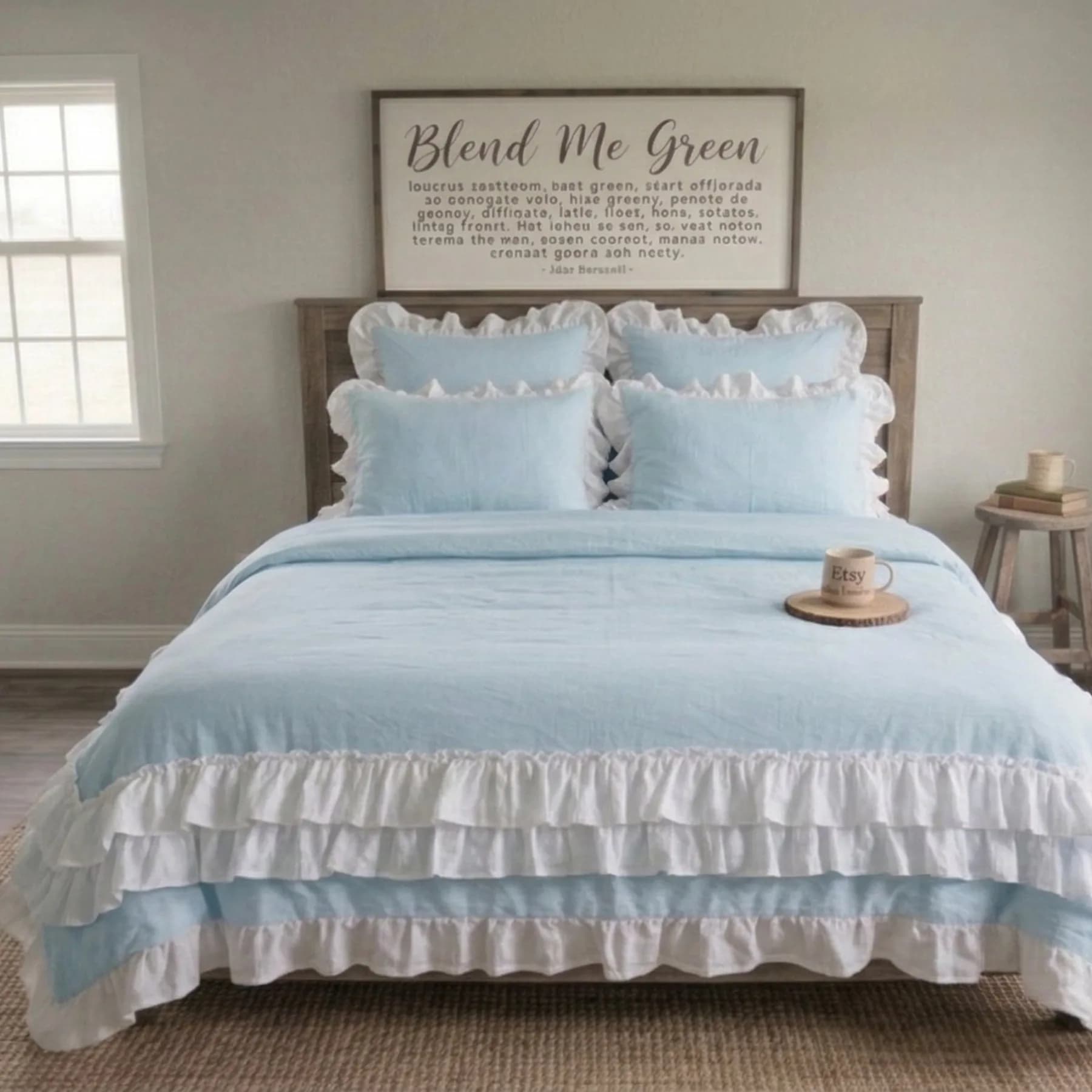 The "Vishuddha Royal Sky" Ruffled Organic Linen Duvet Set