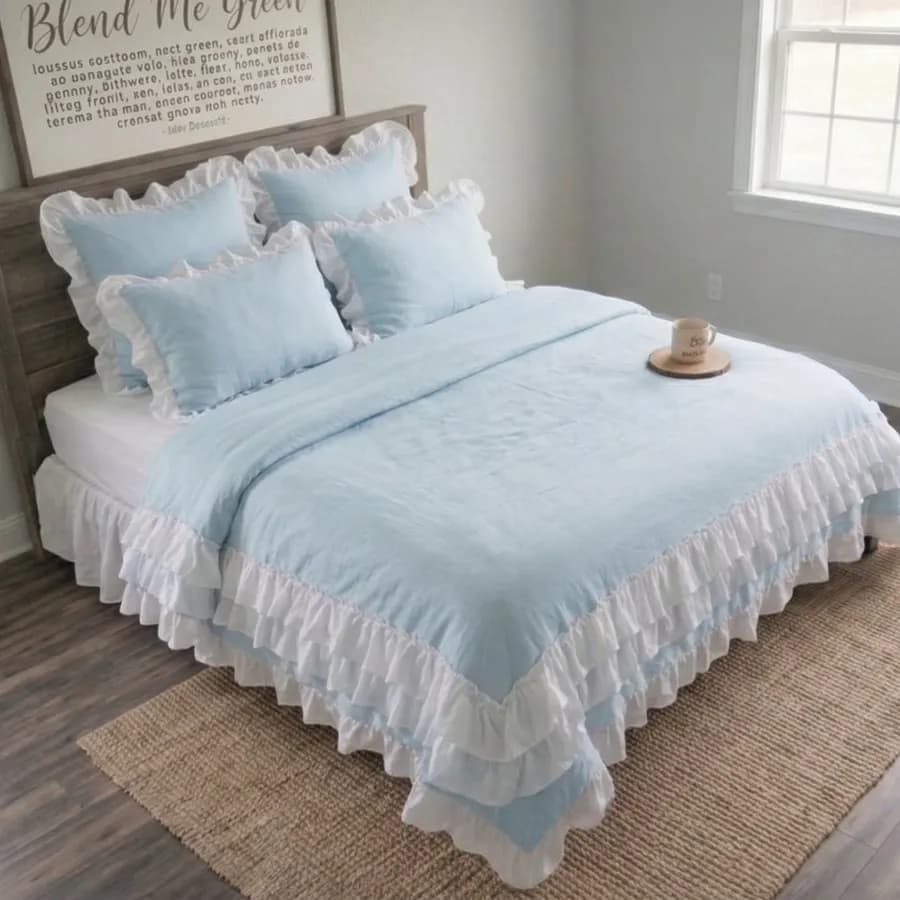 The "Vishuddha Royal Sky" Ruffled Organic Linen Duvet Set